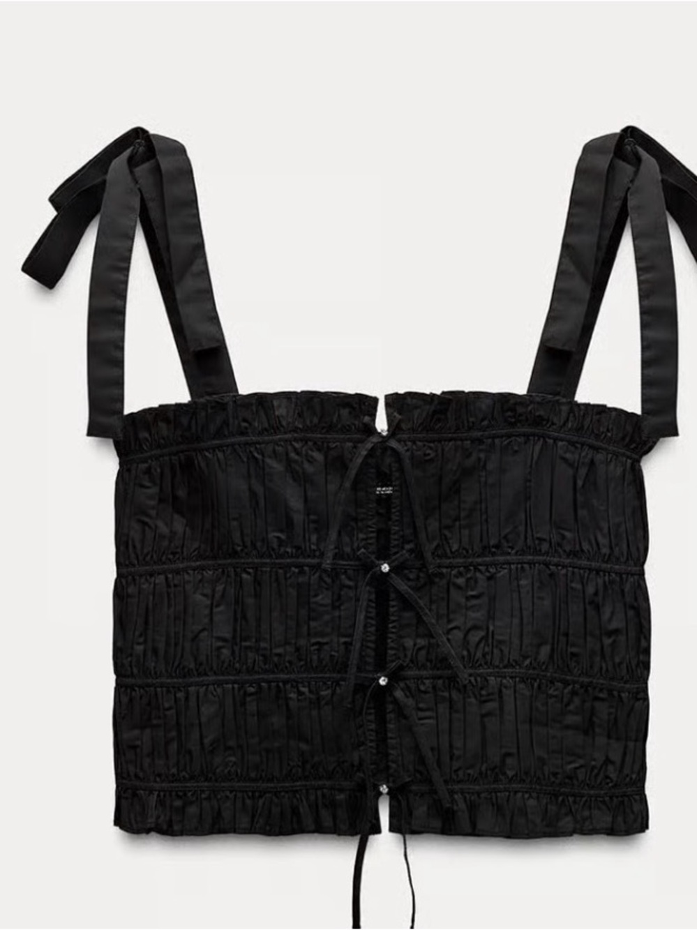 Zara Black Ruched Tie-Front Crop Top